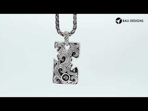 Wholesale sterling silver rectangle pendant with cracked divider and pebble texture.