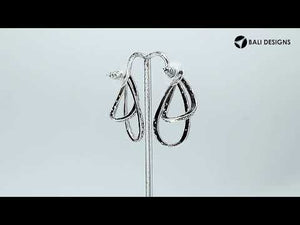 Silver engraved double loop dangle earrings