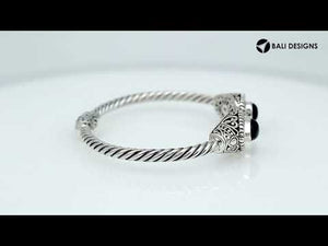 Sterling silver handcrafted bangle with black onyx, twisted rope design, Bali jewelry.