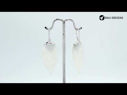 Sterling Silver Mother Of Pearl Leaf Drop Earrings Handcrafted In Bali