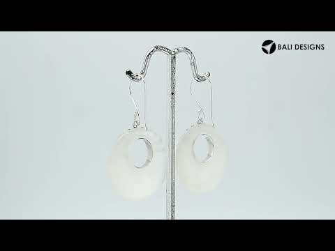 Sterling Silver Mother Of Pearl Round Hoop Drop Earrings