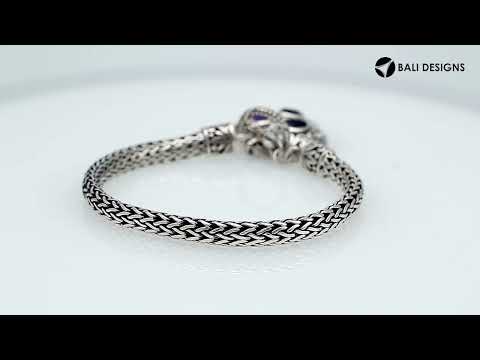 Sterling Silver Bali Amethyst Quartz Heart Charm Bracelet With Rope Chain And Toggle Clasp.