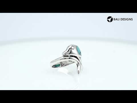 Sterling Silver Dolphin Ring With Turquoise Shell Inlay