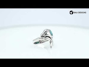 Sterling Silver Dolphin Ring With Turquoise Shell Inlay