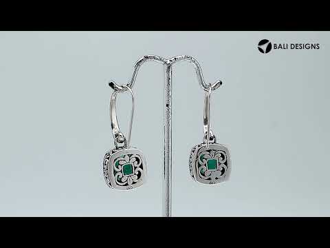 Wholesale sterling silver Green Quartz cushion drop earrings with polished finish and earwire lock.