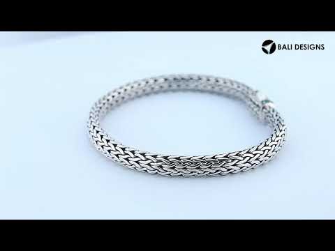 Handwoven 925 sterling silver 4x6 mm Bali bracelet with Emerald Quartz clasp and oxidized finish.