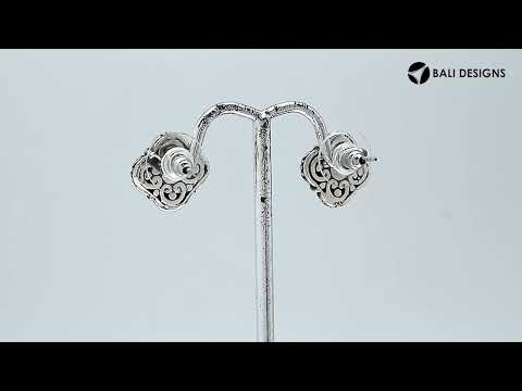 Wholesale Sterling Silver Vintage Floral Black Onyx Stud Earrings With Oxidized Bali Detailing