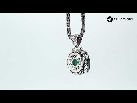 Green Quartz cushion pendant in 925 sterling silver with Balinese handcrafted detailing, wholesale jewelry.
