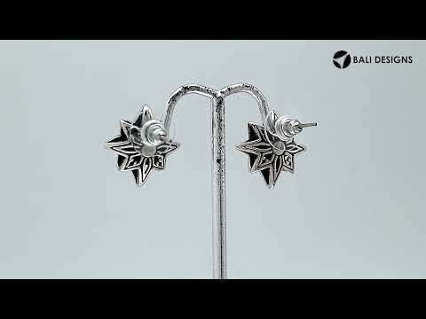 Wholesale Sterling Silver Star-Shaped Bali Carved Stud Earrings With Oxidized Finish