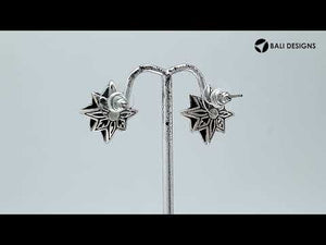 Wholesale Sterling Silver Star-Shaped Bali Carved Stud Earrings With Oxidized Finish