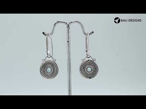 Wholesale sterling silver earrings with round Blue Topaz Quartz and detailed handcrafted metalwork.
