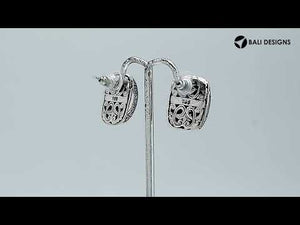 Sterling Silver Rectangular Engraved Pattern Push Back Earrings