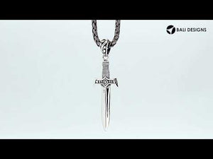 Sterling silver sword pendant with Black Onyx center and Balinese oxidized detailing.