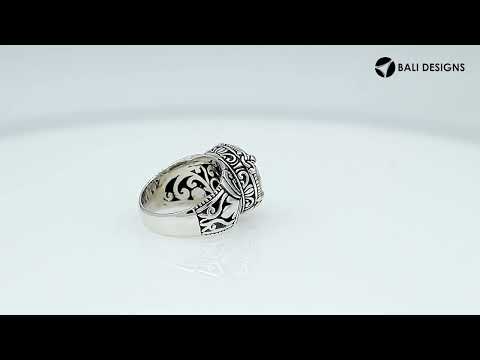 Sterling Silver Round Shape Mystic Quartz Ring With Detailed Balinese Carving