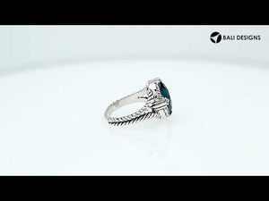 Sterling Silver London Blue Topaz Quartz Oval Rope Design Heritage Ring With Balinese Craft Detailing.