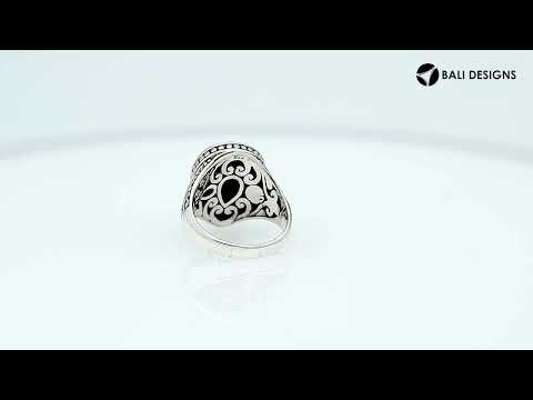 Sterling Silver Sapphire Quartz Ring With Balinese Engraved Band