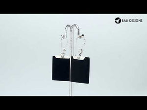 Silver square earrings with Black Shell and decorative silver detail