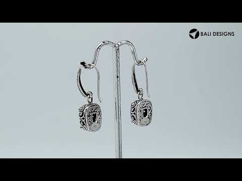Sterling silver cushion earrings with Mystic Quartz and detailed oxidized scrollwork for wholesale collections.