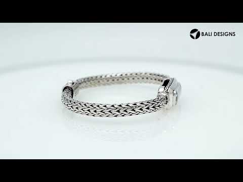 Sterling Silver woven bracelet featuring a polished push clasp and an elongated Black Onyx rectangular centerpiece, crafted with refined detailing for durable, elegant wholesale presentation.