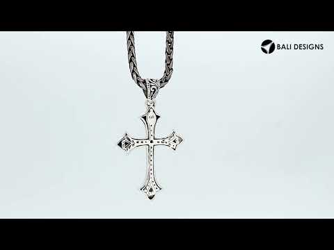 Sterling Silver Black Onyx Cross Pendant With Oxidized Beaded Detailing
