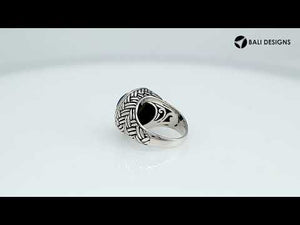Wholesale Sterling Silver Round Shape Ring With Gray Pearl cabochon ring with woven Balinese band design