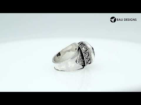 Sterling Silver Mystic Quartz Cushion Designer Ring With Granulated Texture, Mirror Polished Oxidized Finish