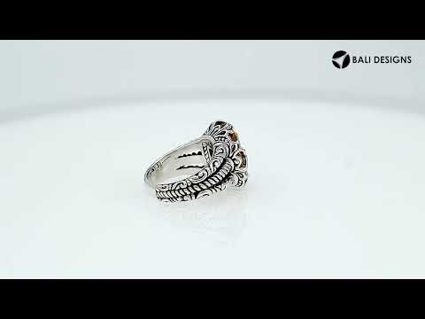 Sterling Silver Citrine Quartz Emerald Cut Rope Design Heritage Ring With Balinese Craft Detailing.