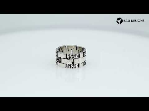 Sterling Silver handcrafted brick pattern ring wholesale from Bali, Indonesia with oxidized dotted design