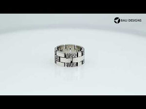 Sterling Silver handcrafted brick pattern ring wholesale from Bali, Indonesia with oxidized dotted design