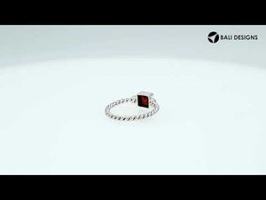 Wholesale sterling silver Garnet Quartz square rope band ring handcrafted in Bali.
