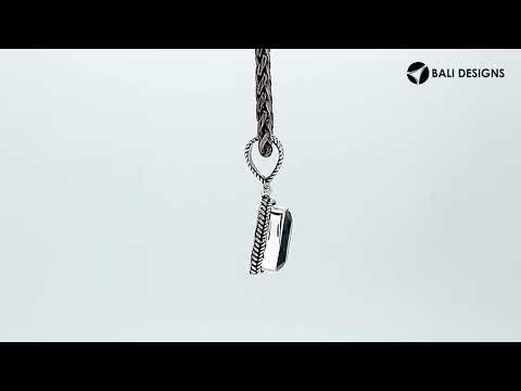 Sterling Silver Citrine Quartz Oval Rope Pendant With Granulated Accent Bar