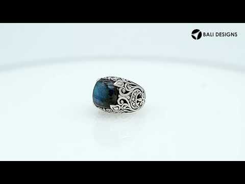 Sterling Silver Balinese Scroll Pattern Ring With Labradorite