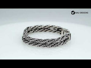 Sterling Silver 5MM Bali Woven Bracelet with Abalone Shell and Box Clasp wholesale jewelry