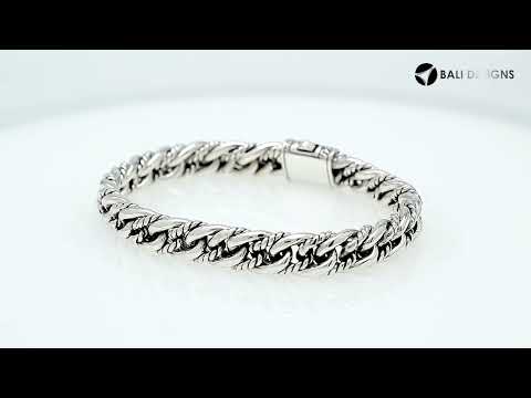 Sterling silver woven chain bracelet with textured clasp, handmade Bali jewelry available for wholesale bulk purchase