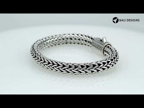 Sterling Silver & 18K Gold Bali Wheat Chain Bracelet Featuring Geometric Dual-Tone Panel Clasp And Handcrafted Artisan Detailing