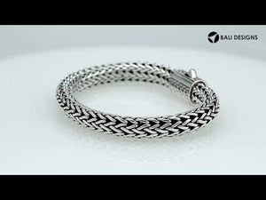 Sterling Silver & 18K Gold Bali Wheat Chain Bracelet Featuring Geometric Dual-Tone Panel Clasp And Handcrafted Artisan Detailing