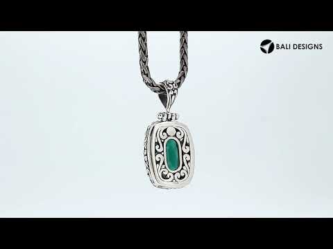 Green Quartz rectangular pendant in sterling silver with Balinese scrollwork, wholesale handcrafted jewelry from Bali.