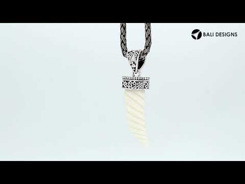 Sterling silver spiral horn bone pendant with decorative Balinese patterned cap and smooth polished finish suitable for classic wholesale jewelry collections