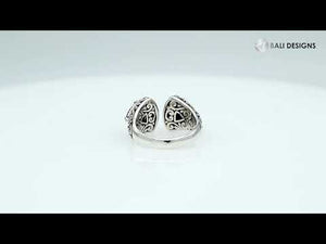 Wholesale sterling silver Bali design ring with trillion-cut Amethyst Quartz– handcrafted artisan wholesale jewelry.