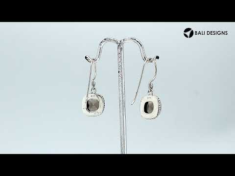 Sterling Silver Smoky Topaz Quartz Faceted Cushion Rope Frame Earrings