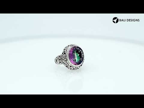 Sterling Silver Mystic Quartz Ring With Balinese Engraved Band
