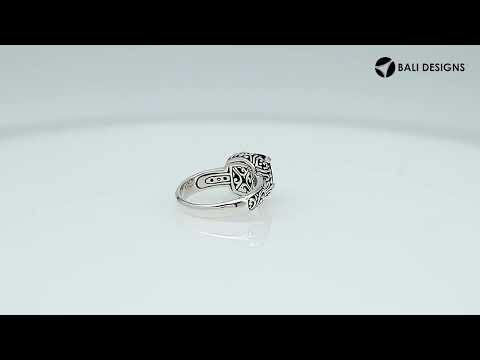 Wholesale Sterling Silver cushion-cut Green Quartz faceted women’s ring with Balinese scroll engraving