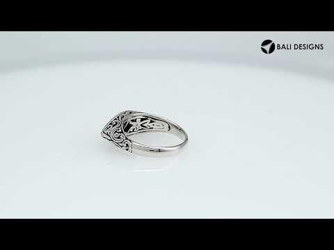 Sterling Silver hammered oval ring with oxidized Balinese scroll detailing