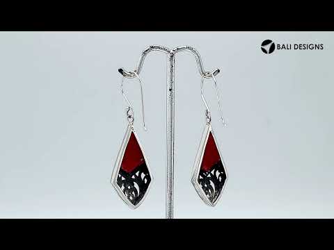 Wholesale Sterling Silver Red Coral diamond earrings with vintage filigree accents, earwire lock, and polished finish handcrafted in Bali.