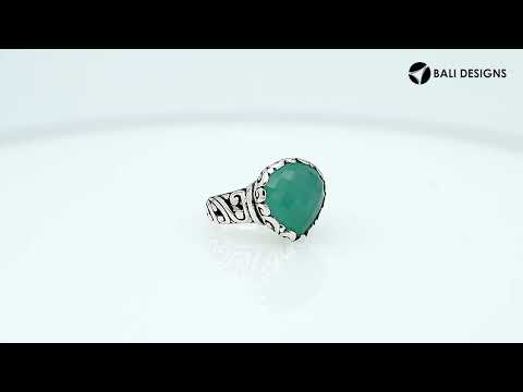 Wholesale sterling silver ring with Green Chalcedony Quartz Stones and Balinese scroll design
