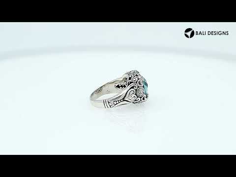 Sterling Silver Handcrafted Ornate Designer Ring With Blue Topaz Quartz