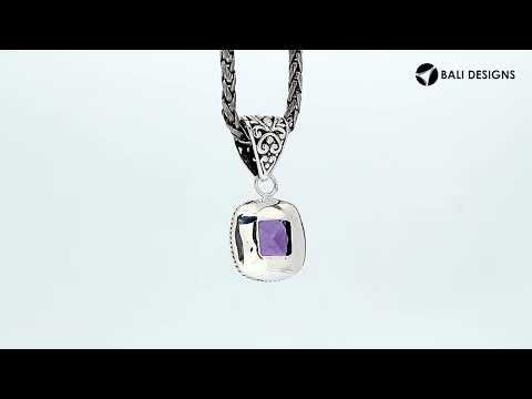 Sterling Silver Amethyst Quartz Cushion Rope Pendant With Ornate Balinese Bail