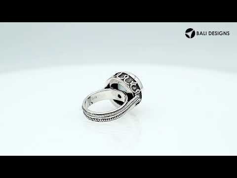 Sterling Silver Mystic Quartz Round Designer Ring With Rope Detailing, Mirror Polished Oxidized Finish