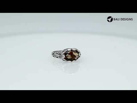 Sterling Silver val Shape Ring With Citrine Quartz ring with ornate Balinese scroll detailing