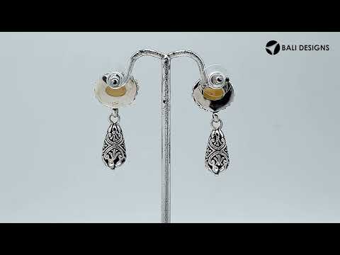 Sterling Silver Citrine Quartz Drop Earrings With Ornate Filigree Design For Wholesale Collections